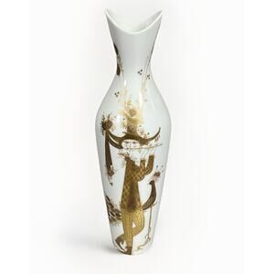 Bjorn Wiinglad Rosenthal Porcelain & Gold Decorative Vase - Germany - 13”H #1583